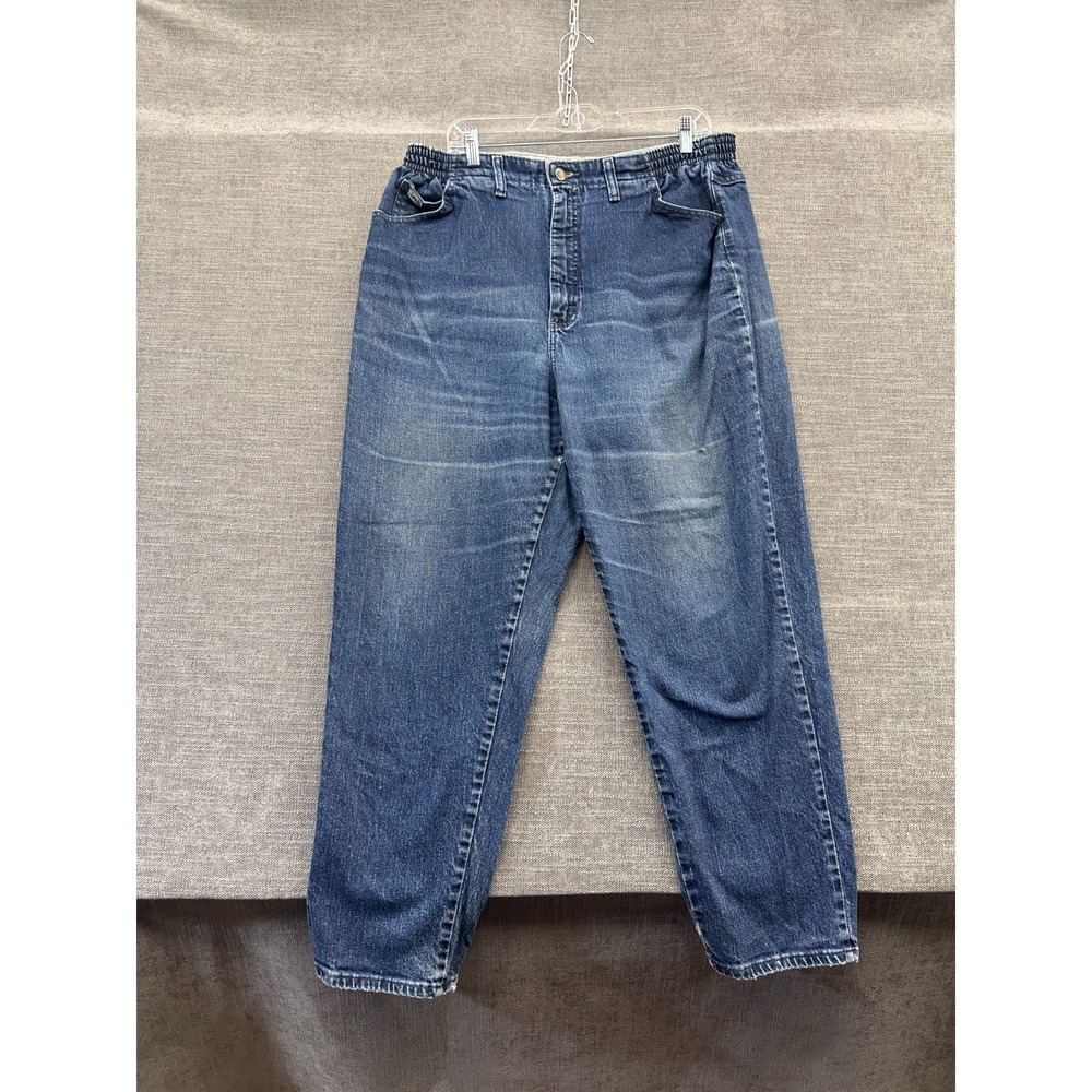 Lee Side Elastic Relaxed Tapered Jeans Womens 18 Blue Denim Cotton Medium Wash